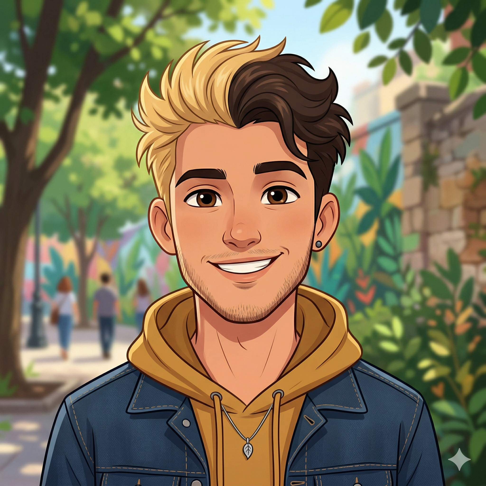 Jovem sorrindo com jaqueta jeans